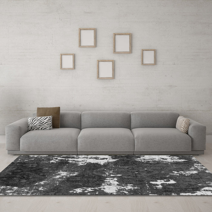 Machine Washable Abstract Gray Modern Rug in a Living Room,, wshabs3852gry
