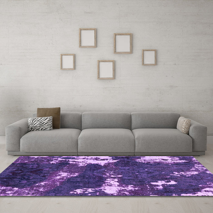 Machine Washable Abstract Purple Modern Area Rugs in a Living Room, wshabs3852pur