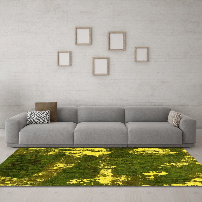 Machine Washable Abstract Yellow Modern Rug in a Living Room, wshabs3852yw