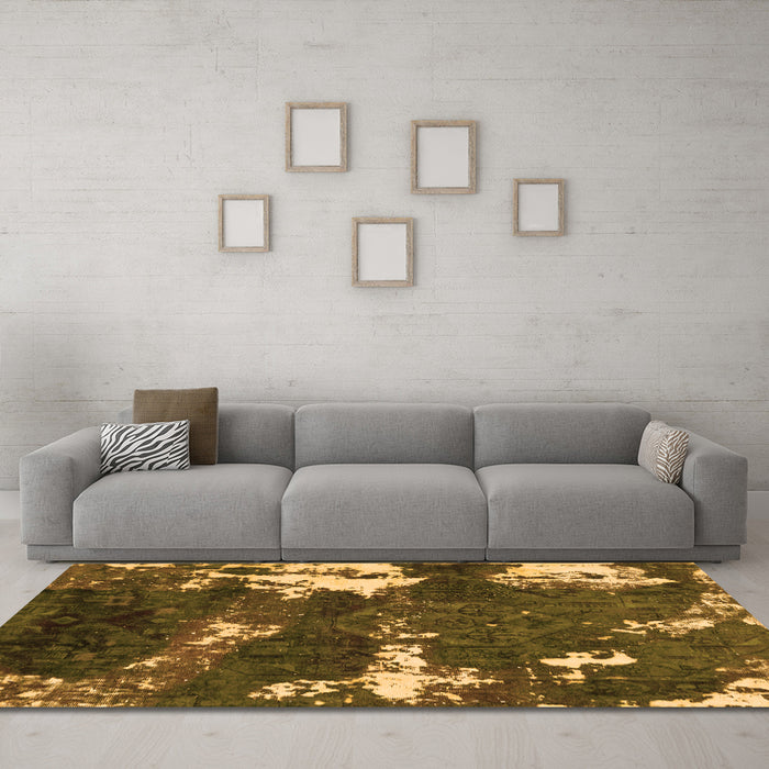 Machine Washable Abstract Orange Modern Area Rugs in a Living Room, wshabs3852org