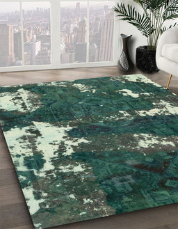 Machine Washable Abstract Dark Slate Gray Green Rug in a Family Room, wshabs3852