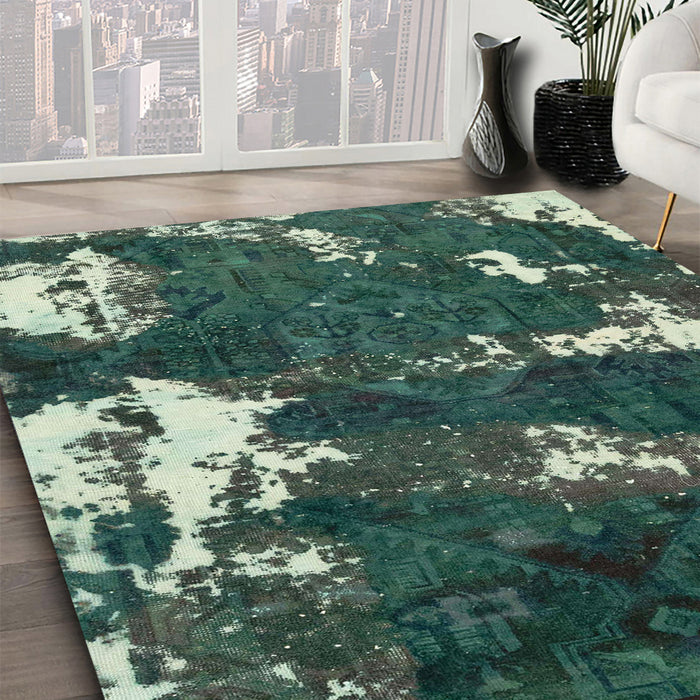 Machine Washable Abstract Dark Slate Gray Green Rug in a Family Room, wshabs3852