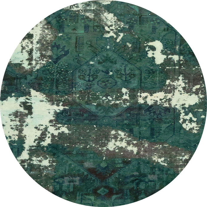Round Machine Washable Abstract Dark Slate Gray Green Rug, wshabs3852