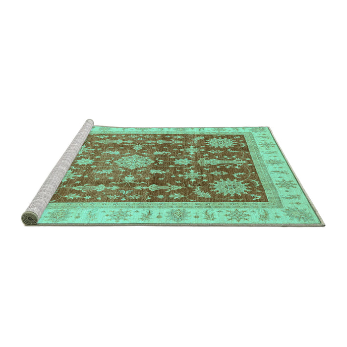 Sideview of Machine Washable Oriental Turquoise Traditional Area Rugs, wshabs3853turq