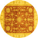 Round Machine Washable Oriental Yellow Traditional Rug, wshabs3853yw