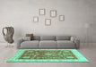 Machine Washable Oriental Turquoise Traditional Area Rugs in a Living Room,, wshabs3853turq