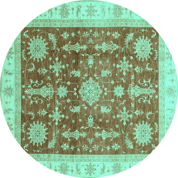 Round Machine Washable Oriental Turquoise Traditional Area Rugs, wshabs3853turq