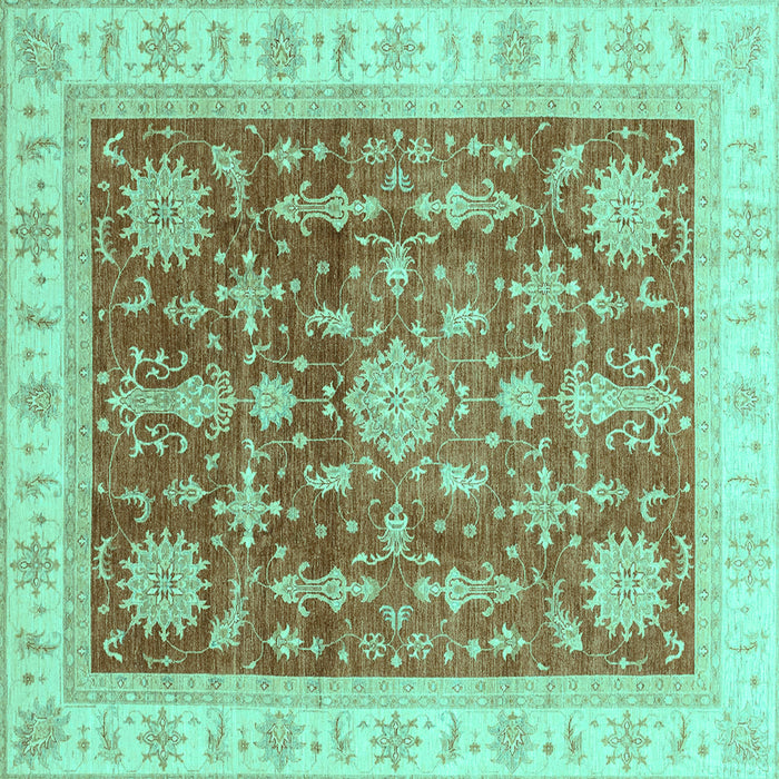 Square Machine Washable Oriental Turquoise Traditional Area Rugs, wshabs3853turq
