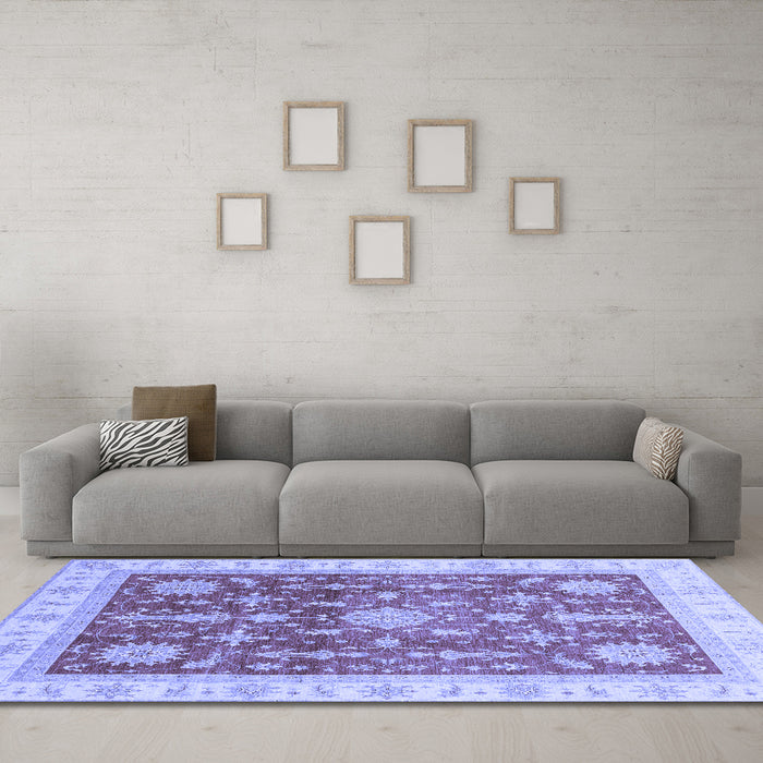 Machine Washable Oriental Blue Traditional Rug in a Living Room, wshabs3853blu