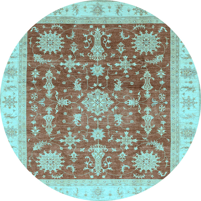 Round Oriental Light Blue Traditional Rug, abs3853lblu