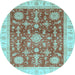 Round Oriental Light Blue Traditional Rug, abs3853lblu