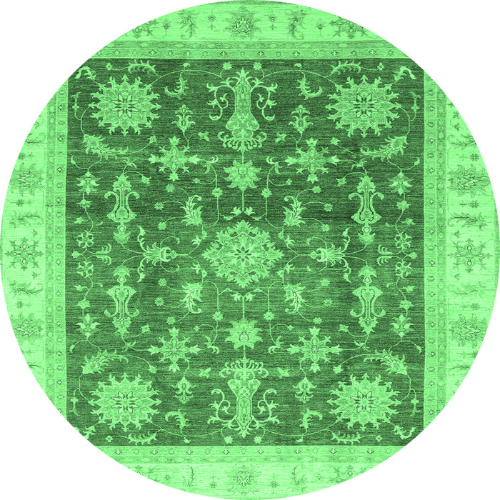 Round Machine Washable Oriental Emerald Green Traditional Area Rugs, wshabs3853emgrn