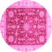 Round Machine Washable Oriental Pink Traditional Rug, wshabs3853pnk