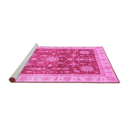 Sideview of Machine Washable Oriental Pink Traditional Rug, wshabs3853pnk