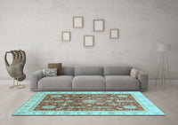 Machine Washable Oriental Light Blue Traditional Rug, wshabs3853lblu