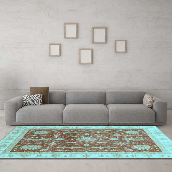 Machine Washable Oriental Light Blue Traditional Rug in a Living Room, wshabs3853lblu