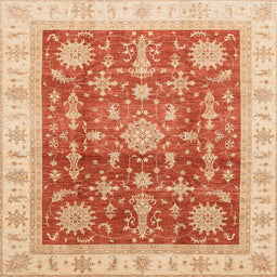 Square Abstract Orange Red Oriental Rug, abs3853