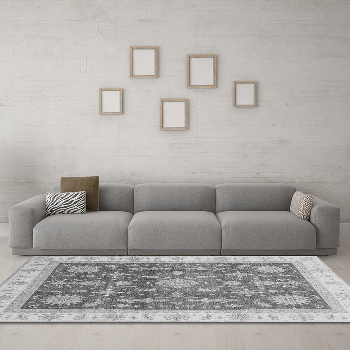 Machine Washable Oriental Gray Traditional Rug in a Living Room,, wshabs3853gry