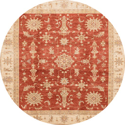 Round Machine Washable Abstract Orange Red Rug, wshabs3853