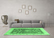 Machine Washable Oriental Emerald Green Traditional Area Rugs in a Living Room,, wshabs3853emgrn