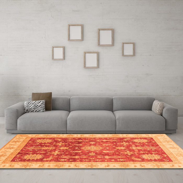 Machine Washable Oriental Orange Traditional Area Rugs in a Living Room, wshabs3853org