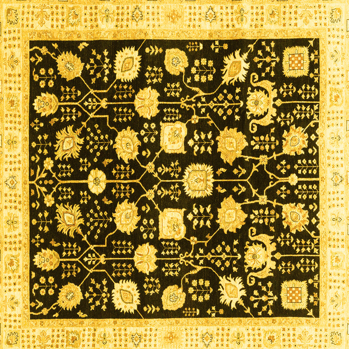 Square Machine Washable Oriental Yellow Traditional Rug, wshabs3854yw