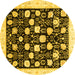 Round Machine Washable Oriental Yellow Traditional Rug, wshabs3854yw