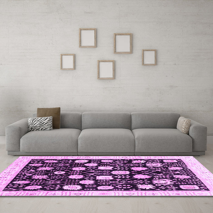 Machine Washable Oriental Purple Traditional Area Rugs in a Living Room, wshabs3854pur