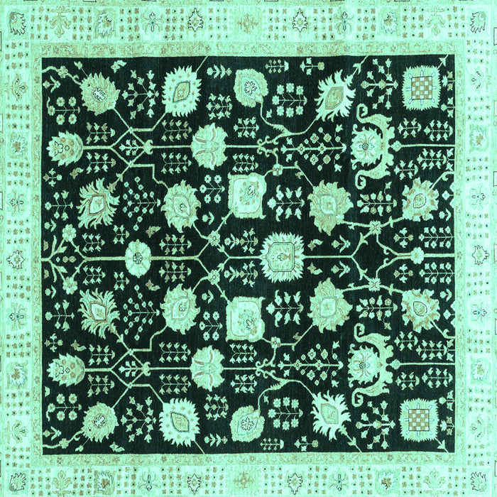 Square Machine Washable Oriental Turquoise Traditional Area Rugs, wshabs3854turq