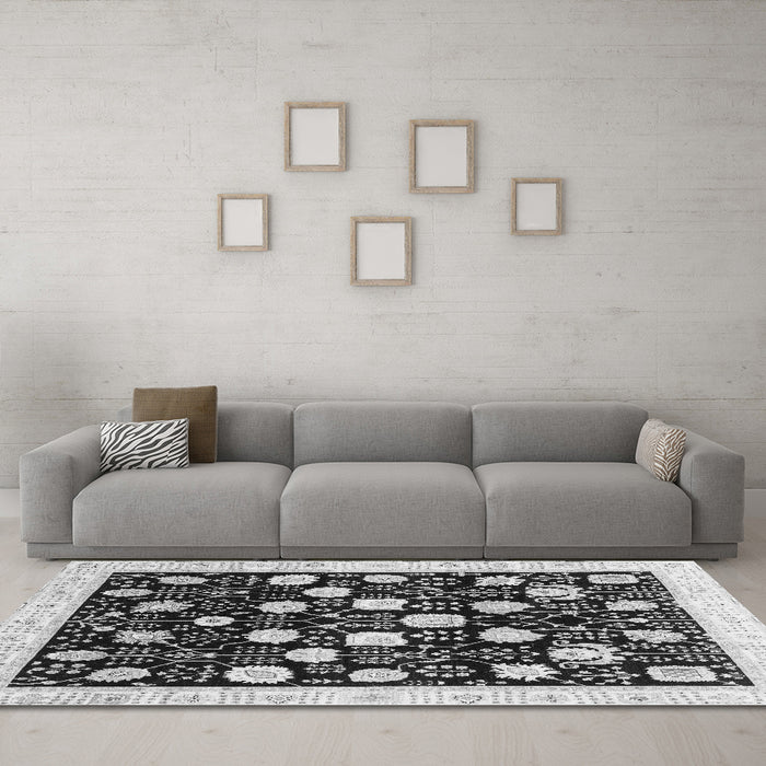 Machine Washable Oriental Gray Traditional Rug in a Living Room,, wshabs3854gry