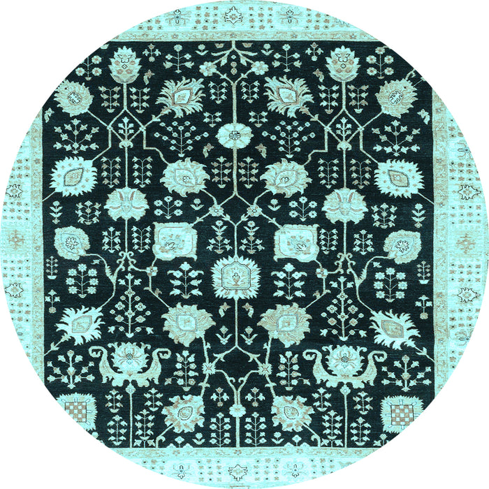 Round Machine Washable Oriental Light Blue Traditional Rug, wshabs3854lblu