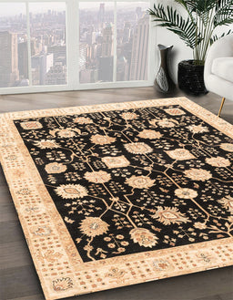 Machine Washable Abstract Bakers Brown Rug in a Family Room, wshabs3854