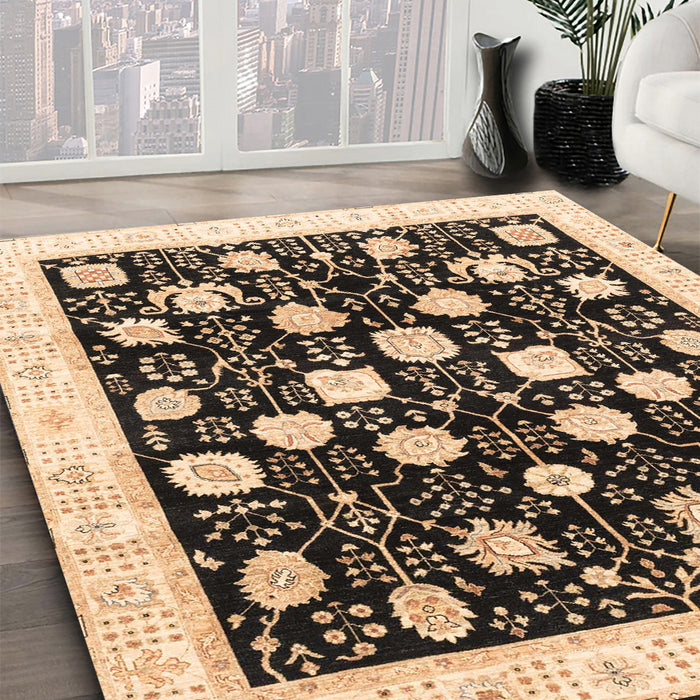 Machine Washable Abstract Bakers Brown Rug in a Family Room, wshabs3854