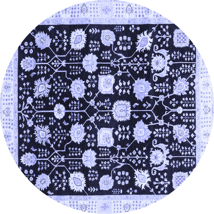 Round Machine Washable Oriental Blue Traditional Rug, wshabs3854blu