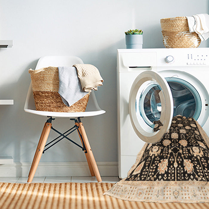 Machine Washable Abstract Bakers Brown Rug in a Washing Machine, wshabs3854