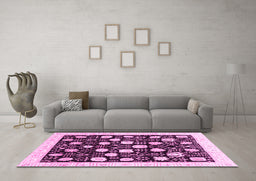 Machine Washable Oriental Pink Traditional Rug in a Living Room, wshabs3854pnk