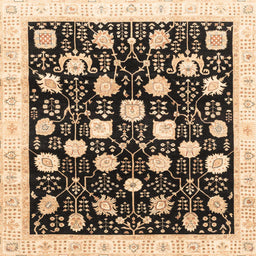 Square Machine Washable Abstract Bakers Brown Rug, wshabs3854