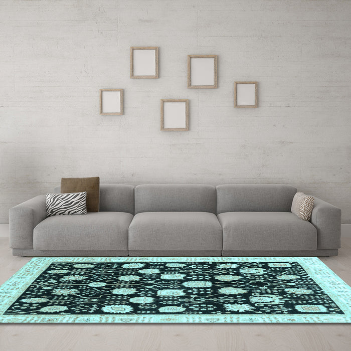Machine Washable Oriental Light Blue Traditional Rug in a Living Room, wshabs3854lblu