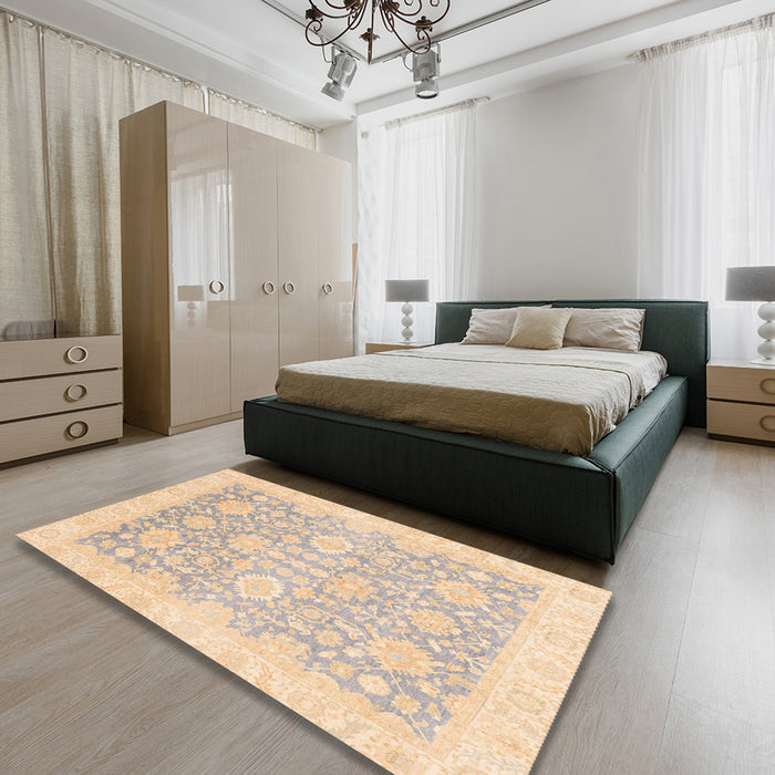 Abstract Brown Oriental Rug in a Bedroom, abs3855