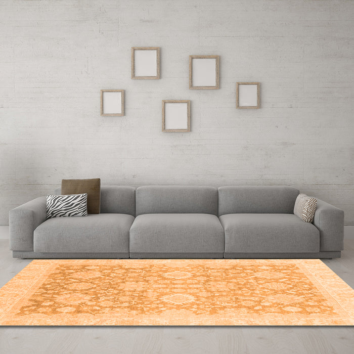 Machine Washable Oriental Orange Traditional Area Rugs in a Living Room, wshabs3855org