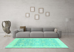 Machine Washable Oriental Turquoise Traditional Area Rugs in a Living Room,, wshabs3855turq