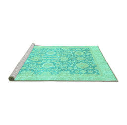 Sideview of Machine Washable Oriental Turquoise Traditional Area Rugs, wshabs3855turq