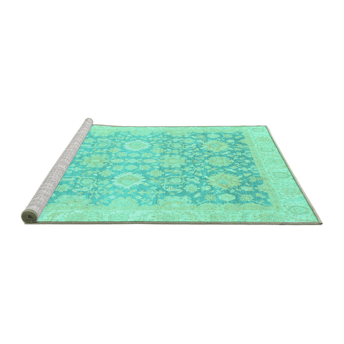 Sideview of Machine Washable Oriental Turquoise Traditional Area Rugs, wshabs3855turq