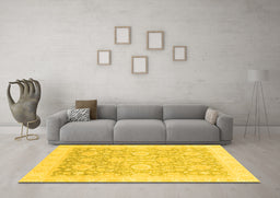 Machine Washable Oriental Yellow Traditional Rug in a Living Room, wshabs3855yw