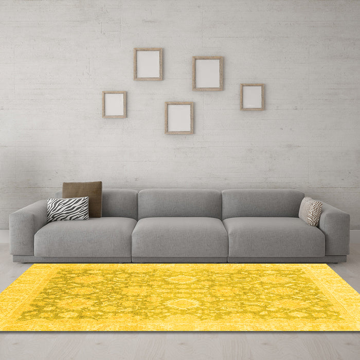 Machine Washable Oriental Yellow Traditional Rug in a Living Room, wshabs3855yw