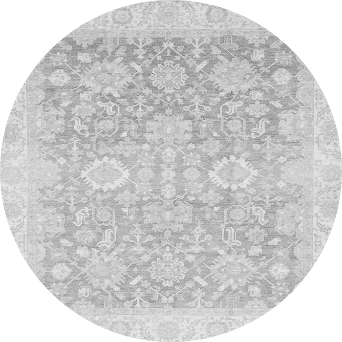 Round Machine Washable Oriental Gray Traditional Rug, wshabs3855gry