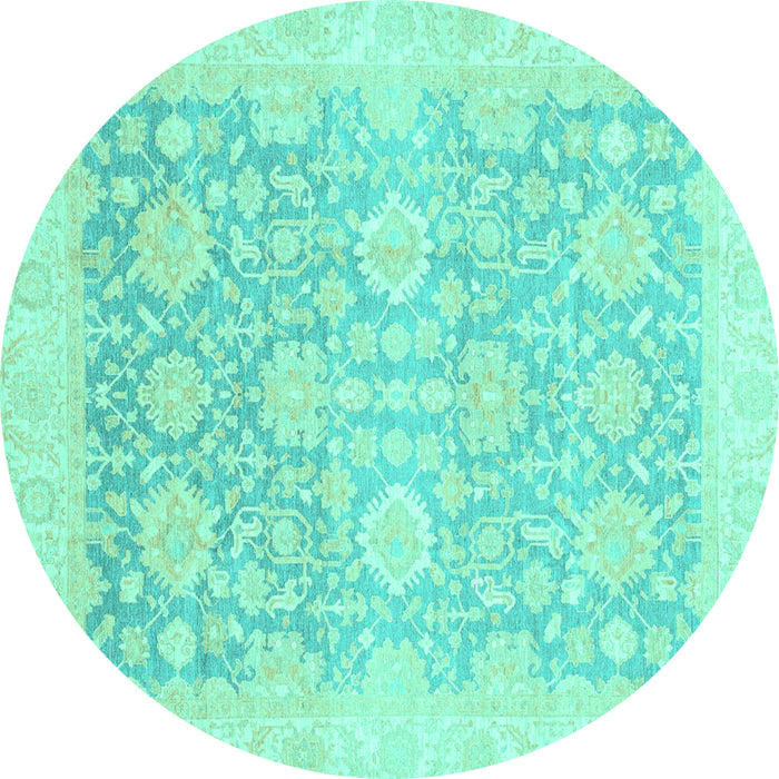 Round Oriental Turquoise Traditional Rug, abs3855turq