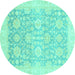 Round Oriental Turquoise Traditional Rug, abs3855turq