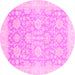 Round Machine Washable Oriental Pink Traditional Rug, wshabs3855pnk