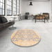 Round Machine Washable Abstract Brown Sugar Brown Rug in a Office, wshabs3855
